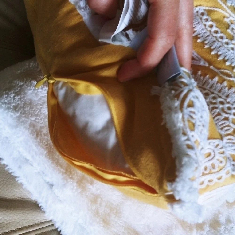 Easter accent pillow fringed embellished‎ yellow